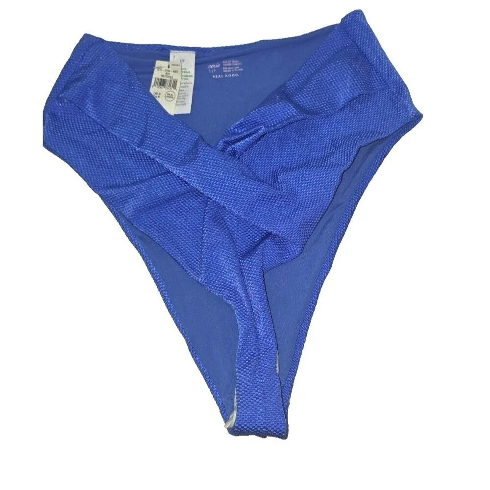 Aerie Blue Swim Bathing Suit Bottom High Cut Cheeky Size Small NEW $34.95